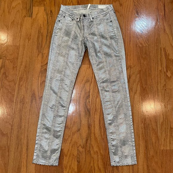 rag & bone Zebra Women's Metallic Jean Tag Size 28 Silver Black Made in the USA - Picture 2 of 13
